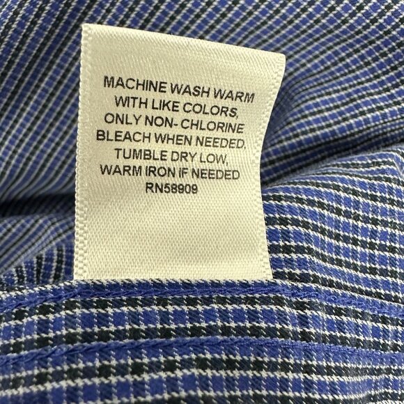 Roundtree And Yorke Mens Blue Check Long Sleeve Button Down Shirt Size L Cotton - Picture 5 of 6